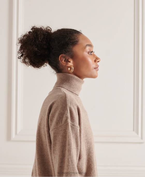 Superdry pulover din lana de miel cu gat rulat îmbrăcăminte bej femei JX0Z3996