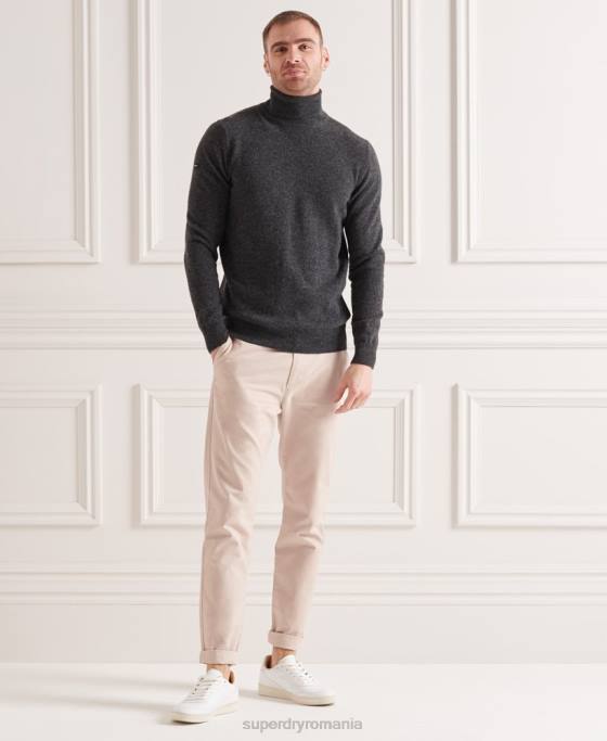 Superdry pulover din lana de miel cu gat rulat îmbrăcăminte gri inchis bărbați JX0Z5304