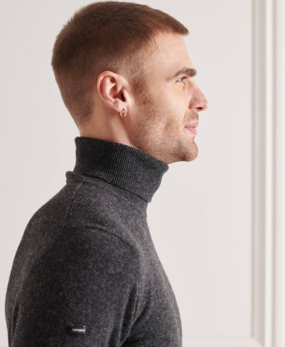 Superdry pulover din lana de miel cu gat rulat îmbrăcăminte gri inchis bărbați JX0Z5304