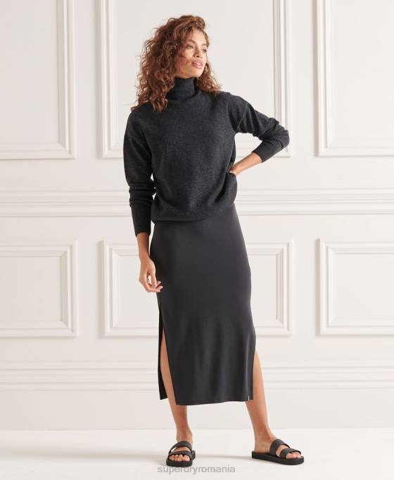 Superdry pulover din lana de miel cu gat rulat îmbrăcăminte gri inchis femei JX0Z4019