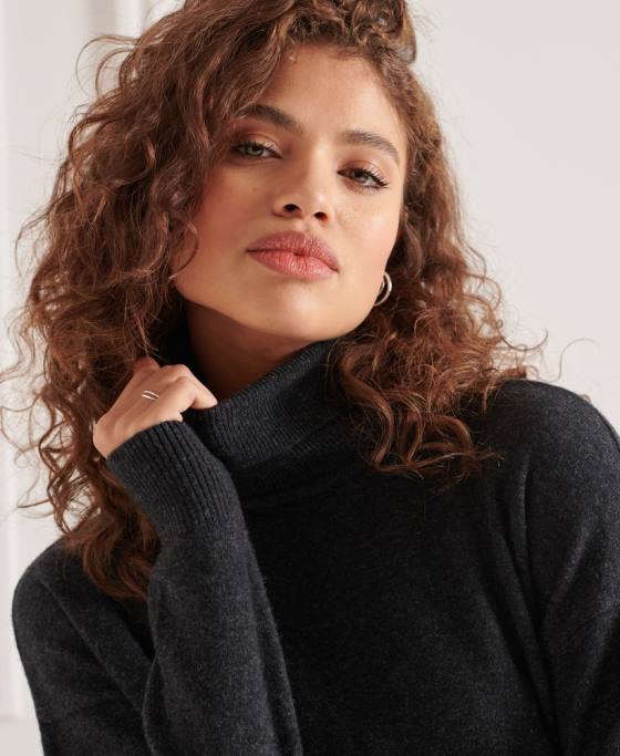 Superdry pulover din lana de miel cu gat rulat îmbrăcăminte gri inchis femei JX0Z4019