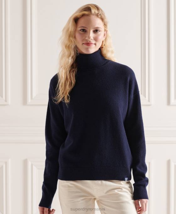 Superdry pulover din lana de miel cu gat rulat îmbrăcăminte marina femei JX0Z4017