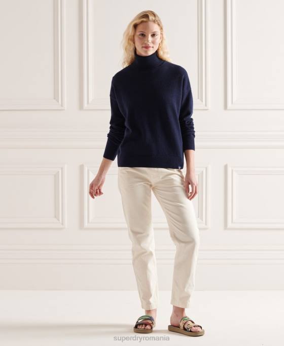 Superdry pulover din lana de miel cu gat rulat îmbrăcăminte marina femei JX0Z4017
