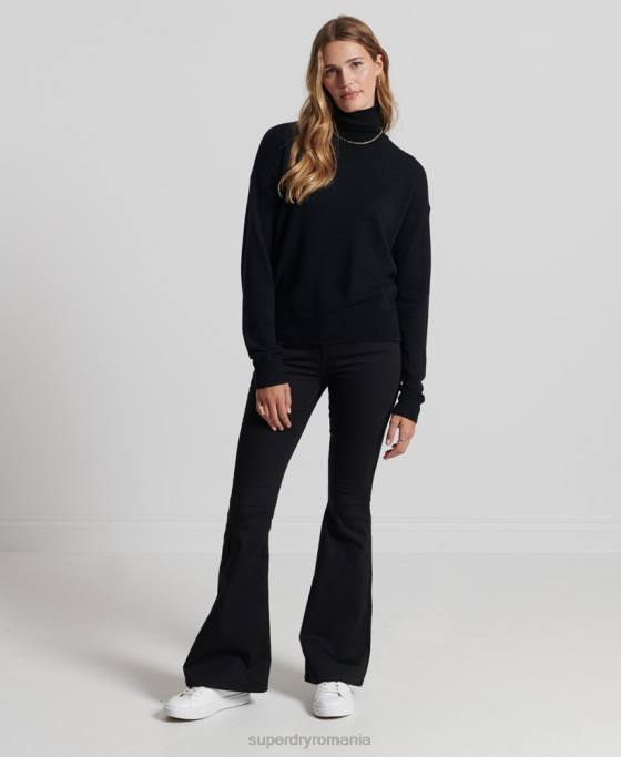 Superdry pulover din lana de miel cu gat rulat îmbrăcăminte negru femei JX0Z4029