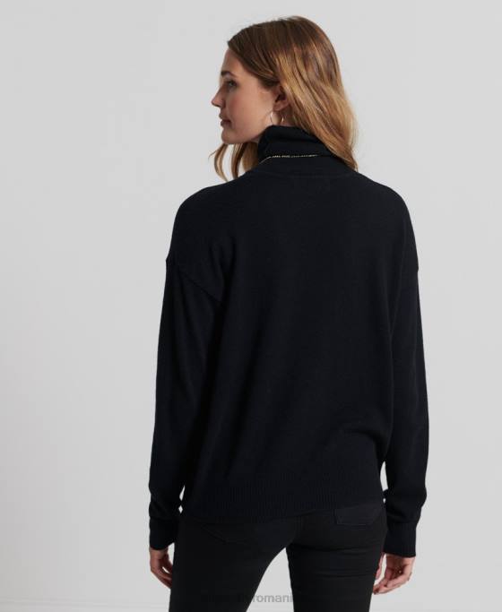 Superdry pulover din lana de miel cu gat rulat îmbrăcăminte negru femei JX0Z4029