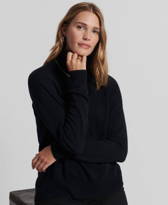 Superdry pulover din lana de miel cu gat rulat îmbrăcăminte negru femei JX0Z4029