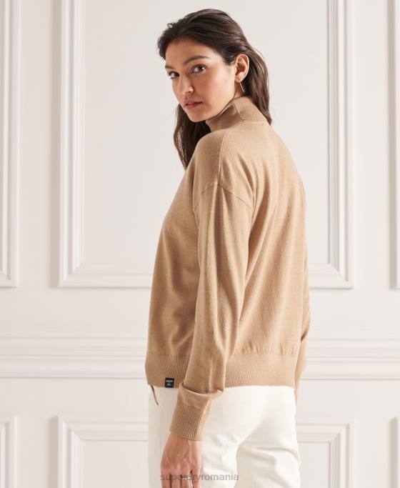 Superdry pulover din merino cu umăr căzut cu gât rulat îmbrăcăminte bej femei JX0Z6652