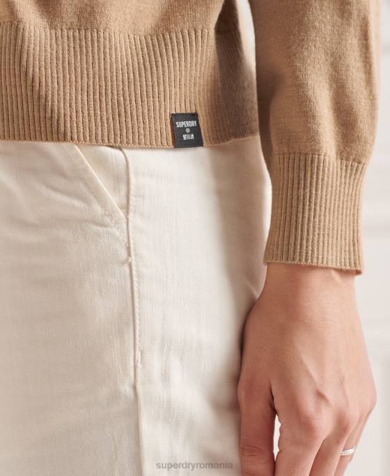 Superdry pulover din merino cu umăr căzut cu gât rulat îmbrăcăminte bej femei JX0Z6652
