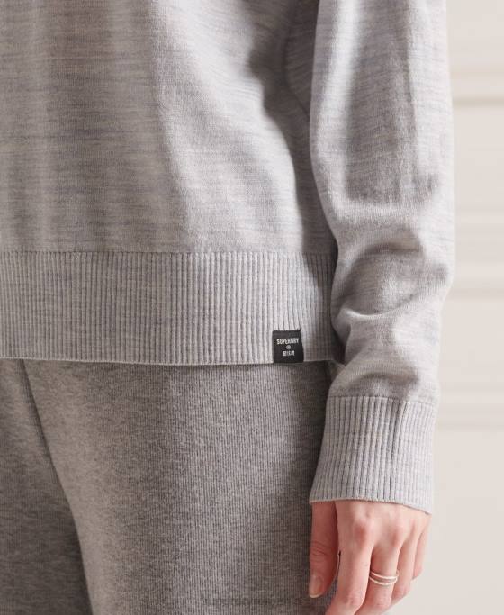 Superdry pulover din merino cu umăr căzut cu gât rulat îmbrăcăminte gri deschis femei JX0Z6651