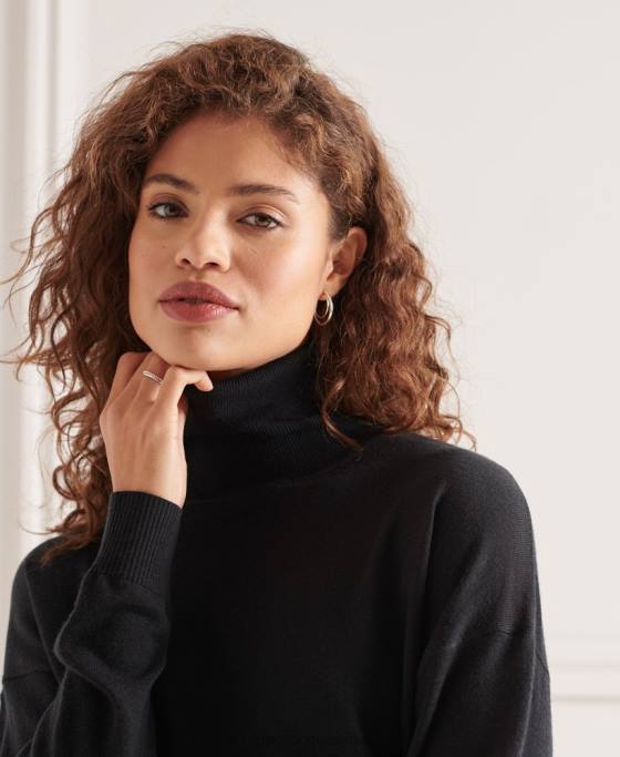 Superdry pulover din merino cu umăr căzut cu gât rulat îmbrăcăminte negru femei JX0Z4021