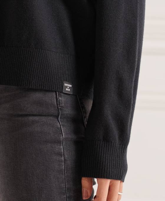 Superdry pulover din merino cu umăr căzut cu gât rulat îmbrăcăminte negru femei JX0Z4021