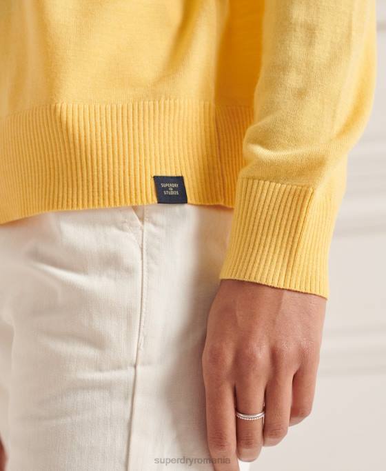 Superdry pulover din merinos cu gât fals îmbrăcăminte galben femei JX0Z6650