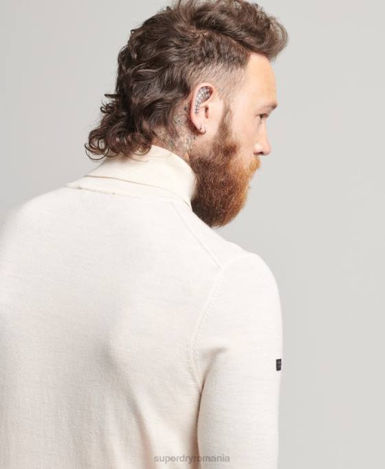 Superdry pulover din merinos cu gât rulat îmbrăcăminte cremă bărbați JX0Z1292