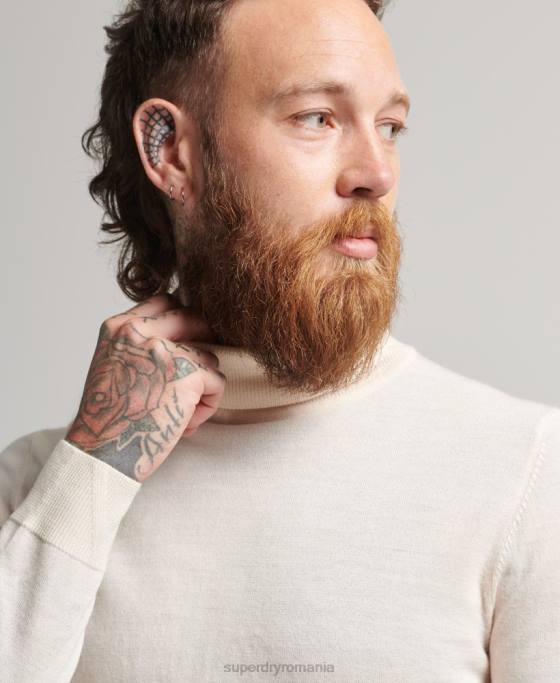 Superdry pulover din merinos cu gât rulat îmbrăcăminte cremă bărbați JX0Z1292