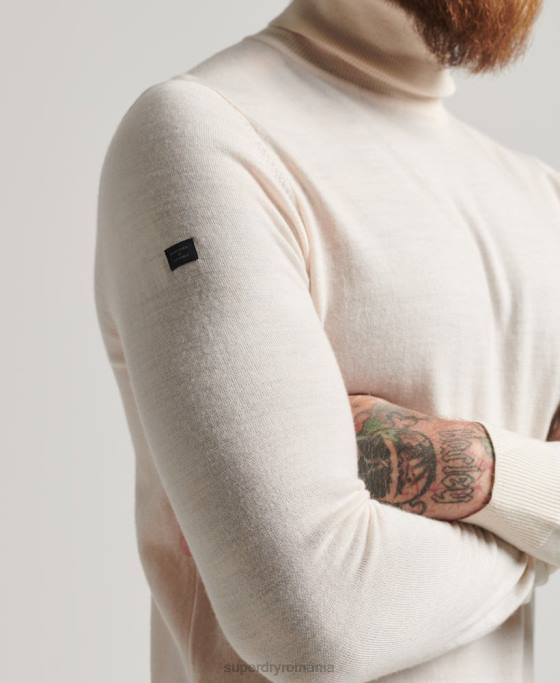 Superdry pulover din merinos cu gât rulat îmbrăcăminte cremă bărbați JX0Z1292