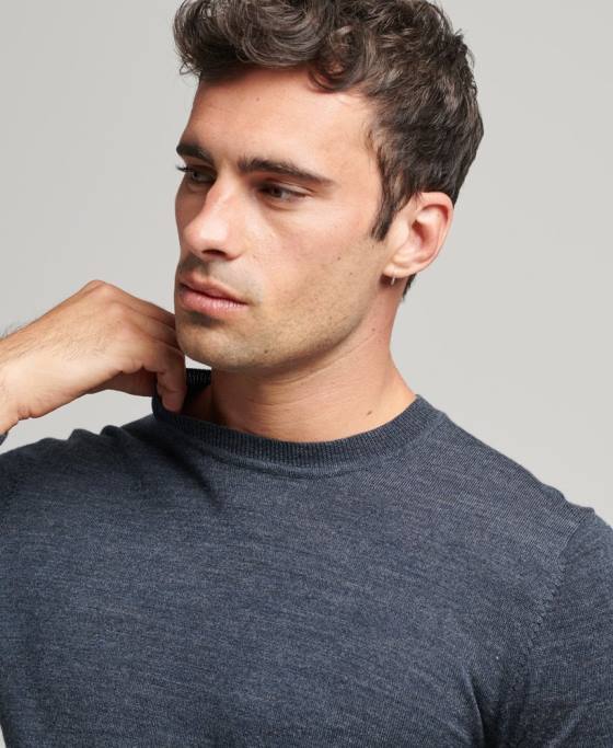 Superdry pulover din merinos cu gâtul rotund îmbrăcăminte albastru bărbați JX0Z1260