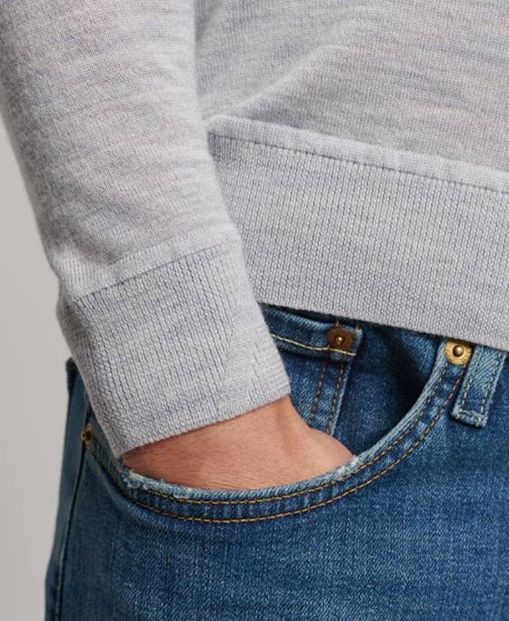 Superdry pulover din merinos cu gâtul rotund îmbrăcăminte gri deschis bărbați JX0Z1287