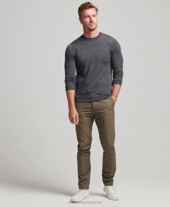 Superdry pulover din merinos cu gâtul rotund îmbrăcăminte gri inchis bărbați JX0Z1257