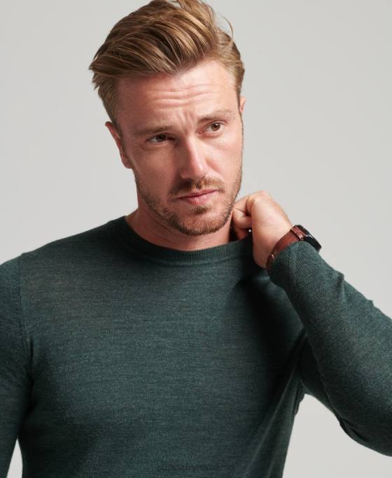 Superdry pulover din merinos cu gâtul rotund îmbrăcăminte gri inchis bărbați JX0Z1271