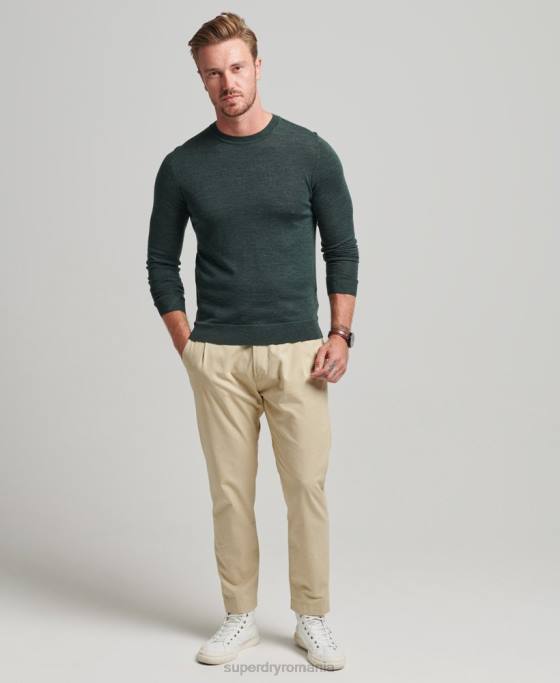Superdry pulover din merinos cu gâtul rotund îmbrăcăminte gri inchis bărbați JX0Z1271