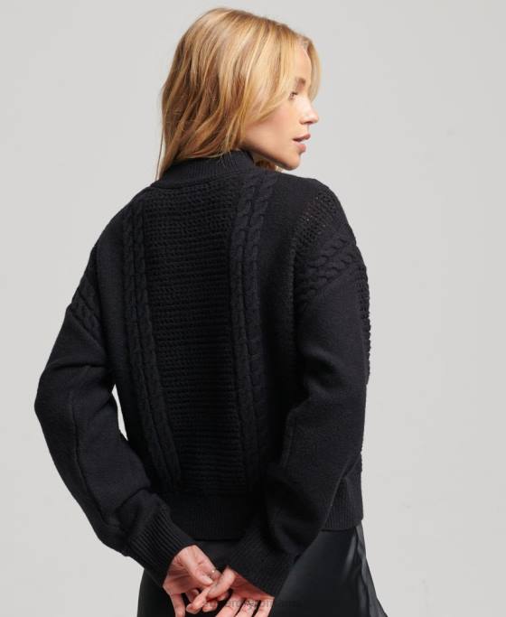 Superdry pulover din tricot cu cablu cu decolteu îmbrăcăminte negru femei JX0Z6529