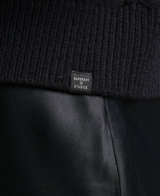 Superdry pulover din tricot cu cablu cu decolteu îmbrăcăminte negru femei JX0Z6529