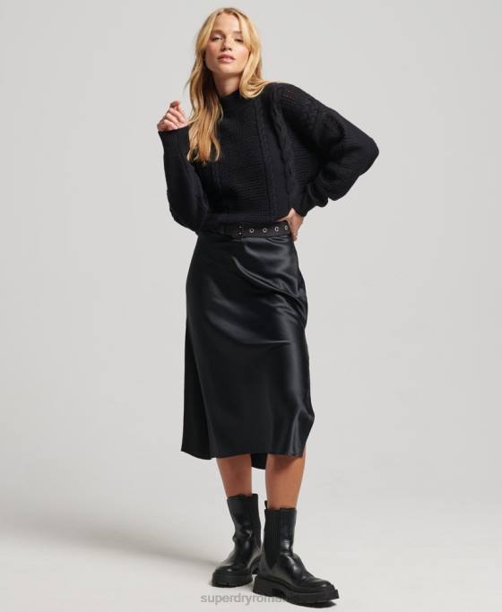 Superdry pulover din tricot cu cablu cu decolteu îmbrăcăminte negru femei JX0Z6529