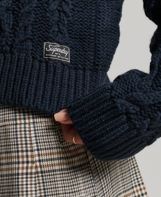 Superdry pulover din tricot de cablu cu gât polo îmbrăcăminte marina femei JX0Z3991