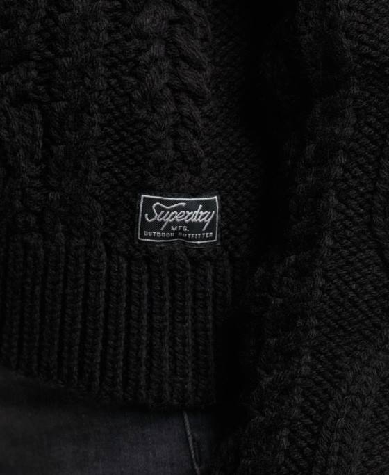 Superdry pulover din tricot de cablu cu gât polo îmbrăcăminte negru femei JX0Z3976