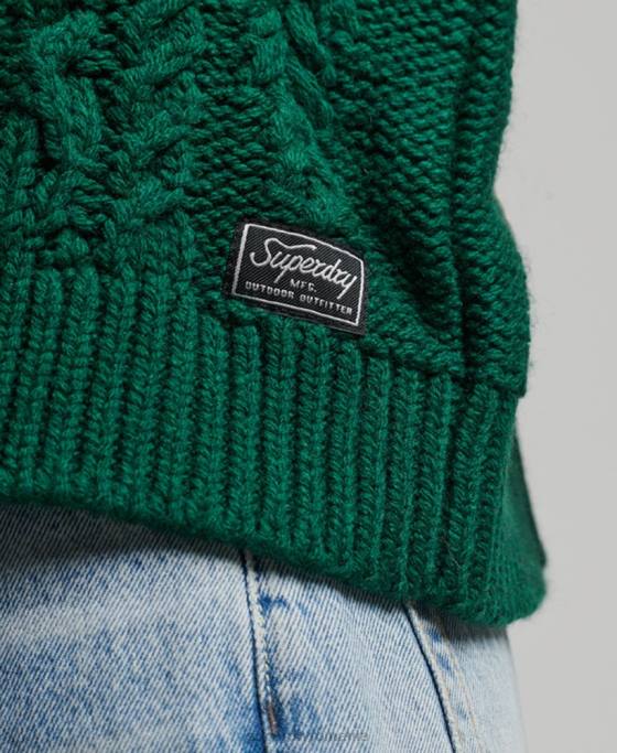 Superdry pulover din tricot de cablu cu gât polo îmbrăcăminte verde femei JX0Z3966