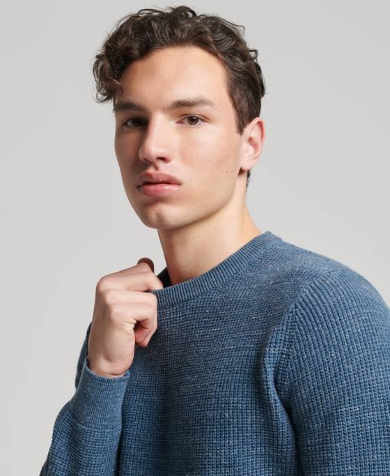 Superdry pulover din tricot echipaj cu textura vintage îmbrăcăminte albastru bărbați JX0Z1253