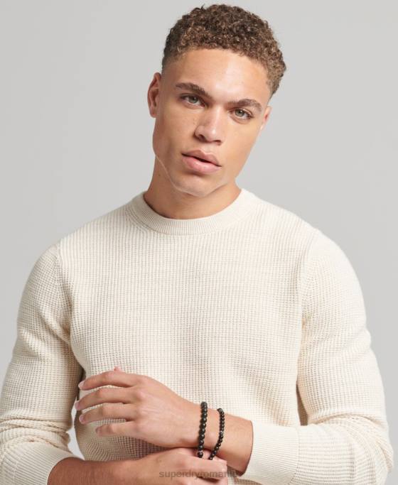 Superdry pulover din tricot echipaj cu textura vintage îmbrăcăminte cremă bărbați JX0Z1337
