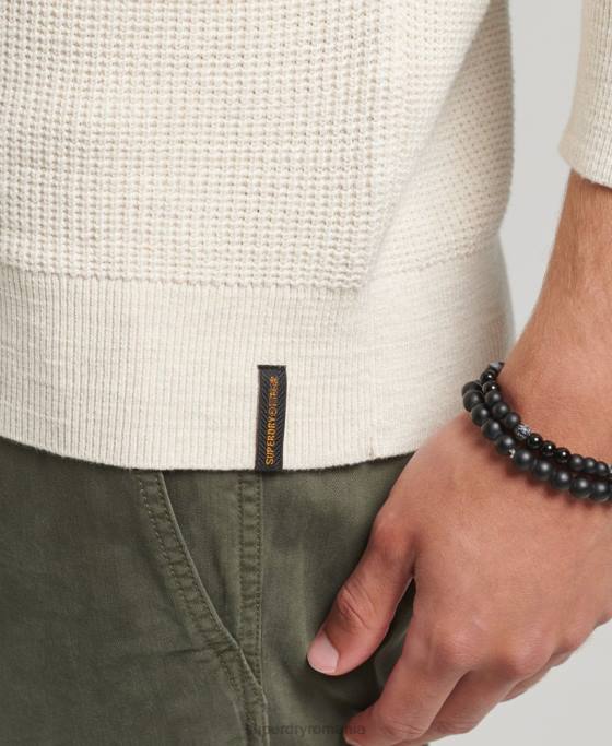 Superdry pulover din tricot echipaj cu textura vintage îmbrăcăminte cremă bărbați JX0Z1337