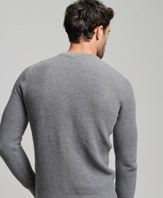 Superdry pulover din tricot echipaj cu textura vintage îmbrăcăminte gri bărbați JX0Z1236