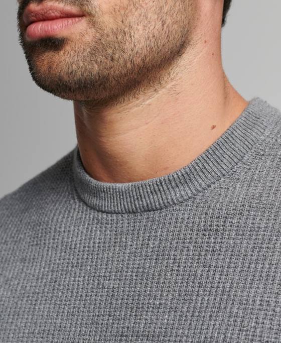 Superdry pulover din tricot echipaj cu textura vintage îmbrăcăminte gri bărbați JX0Z1236