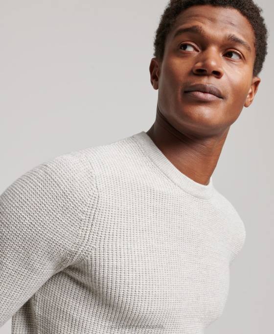 Superdry pulover din tricot echipaj cu textura vintage îmbrăcăminte gri bărbați JX0Z1238