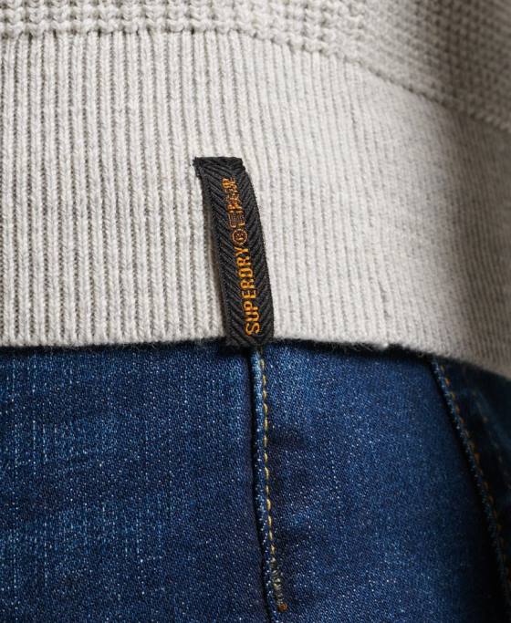 Superdry pulover din tricot echipaj cu textura vintage îmbrăcăminte gri bărbați JX0Z1238