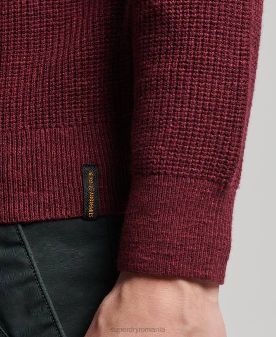 Superdry pulover din tricot echipaj cu textura vintage îmbrăcăminte roșu bărbați JX0Z1251
