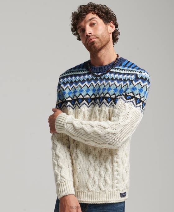 Superdry pulover din tricot fairisle crew îmbrăcăminte cremă bărbați JX0Z5244