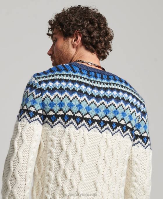 Superdry pulover din tricot fairisle crew îmbrăcăminte cremă bărbați JX0Z5244