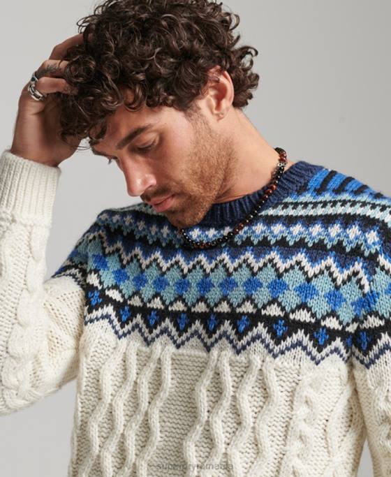Superdry pulover din tricot fairisle crew îmbrăcăminte cremă bărbați JX0Z5244
