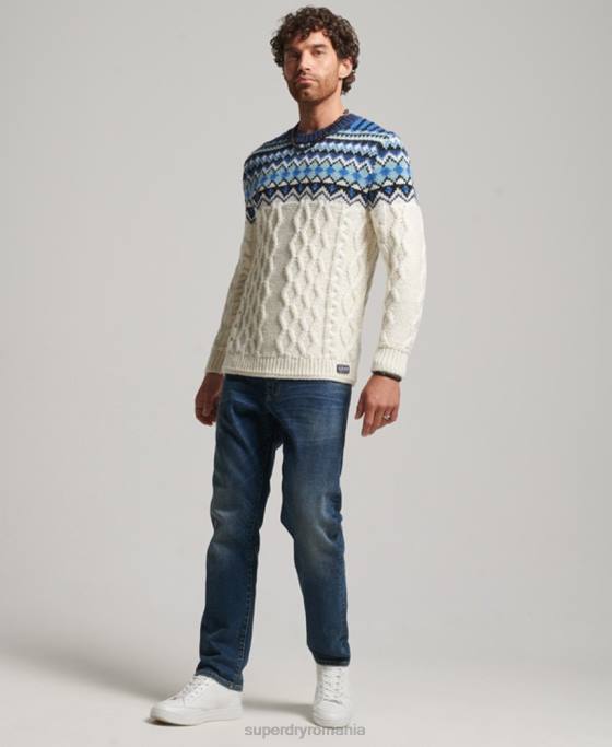 Superdry pulover din tricot fairisle crew îmbrăcăminte cremă bărbați JX0Z5244