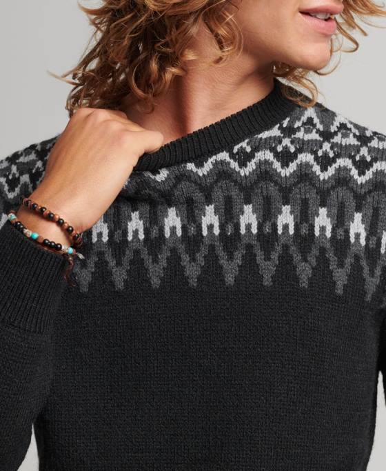 Superdry pulover din tricot fairisle crew îmbrăcăminte negru bărbați JX0Z5246