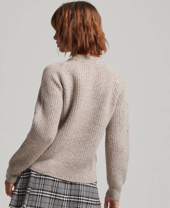 Superdry pulover din tweed cu coaste îmbrăcăminte bej femei JX0Z3974