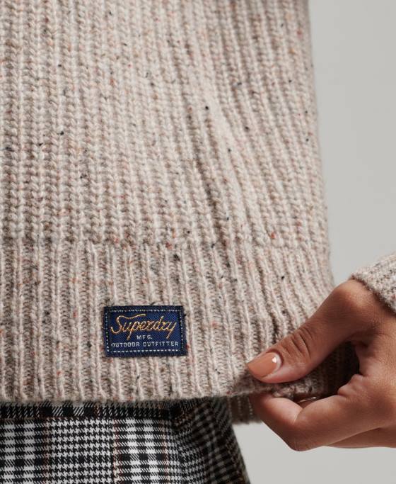 Superdry pulover din tweed cu coaste îmbrăcăminte bej femei JX0Z3974