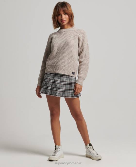 Superdry pulover din tweed cu coaste îmbrăcăminte bej femei JX0Z3974