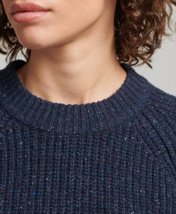 Superdry pulover din tweed cu coaste îmbrăcăminte marina femei JX0Z3988