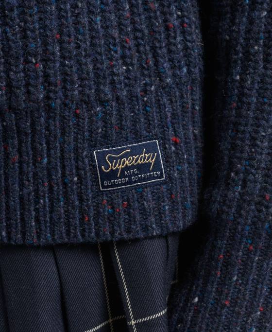 Superdry pulover din tweed cu coaste îmbrăcăminte marina femei JX0Z3988