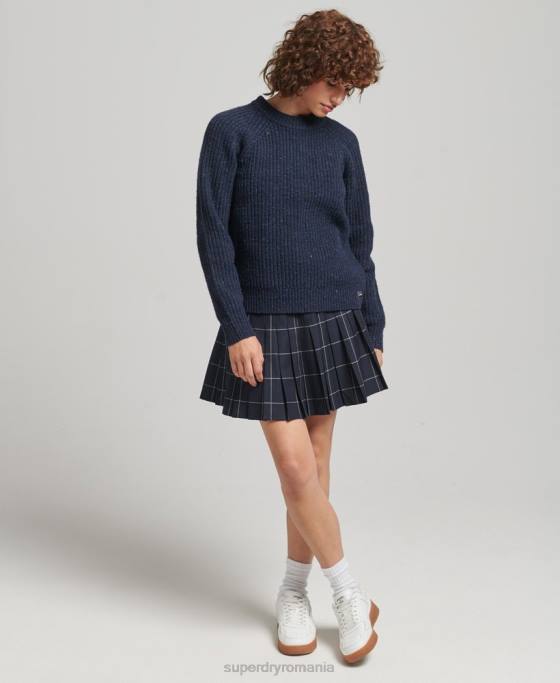 Superdry pulover din tweed cu coaste îmbrăcăminte marina femei JX0Z3988