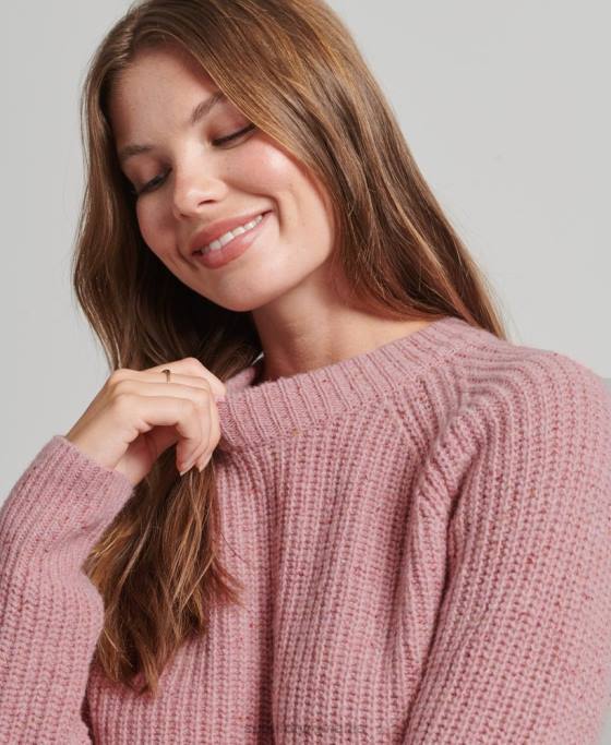 Superdry pulover din tweed cu coaste îmbrăcăminte roz femei JX0Z3952